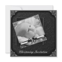 Black White Photo Christening Personalized Announcements