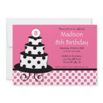 Black, White & Pink Cake Birthday Invitation