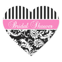 Black, White, PInk Damask Bridal Shower Sticker