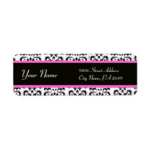 BLACK WHITE PINK DAMASK RETURN ADDRESS LABEL
