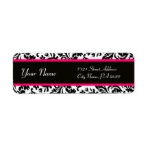 BLACK WHITE PINK FUCHSIA ART NOUVEAU DAMASK LABELS