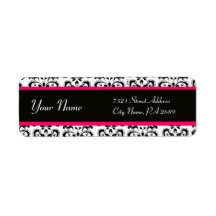 BLACK WHITE PINK FUCHSIA DAMASK RETURN ADDRESS LABELS