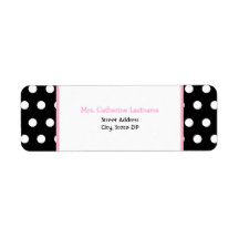 Black White & Pink Polka Dot Address Label Sticker
