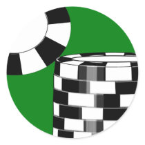 Black white poker chips on green round stickers