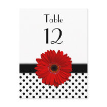 Black & White Polka Dot Red Gerbera Table Card