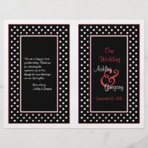 Black White Polka Dot Red Trim Wedding Program Flyers