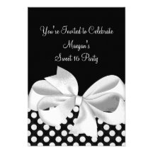Black White Polka Dot Ribbon Sweet 16 Invitation