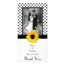 Black White Polka Dot Sunflower Wedding Photo Card