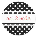 Black & White Polka Dots - Red Round Sticker