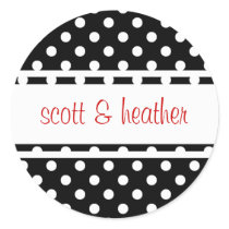 Black & White Polka Dots - Red Round Sticker