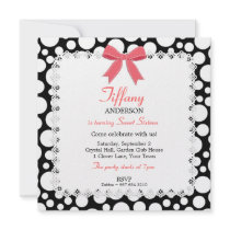 Black & White Polka Dots w/ Lace Sweet 16 Birthday Invite