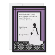 Black, White & Pretty Purple Damask Bridal Shower Custom Invitation