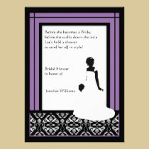 Black, White & Pretty Purple Damask Bridal Shower invitations