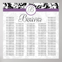 Black White Purple Damask Reception Seating Chart
