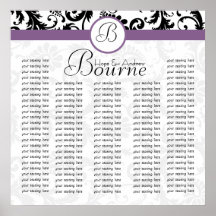 Black White Purple Damask Reception Seating Chart Print