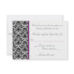 Black, White, Purple Damask RSVP Card