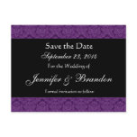 Black White Purple Damask Save Date Postcard