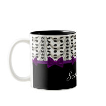 Black White Purple Draped Polka Dots Beverage Coffee Mug