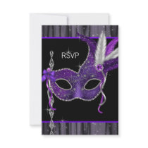 Black White Purple Masquerade Party RSVP Custom Announcement