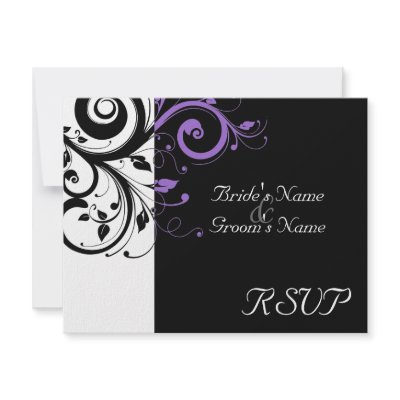 Black +White Purple Swirl Wedding Matching RSVP Invite by CustomInvites