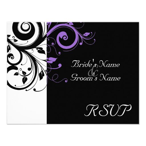 Black +White Purple Swirl Wedding Matching RSVP Invite
