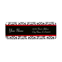 BLACK WHITE RED BURGUNDDAMASK LABELS
