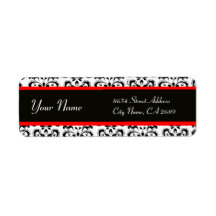 BLACK WHITE RED BURGUNDDAMASK RETURN ADDRESS LABELS
