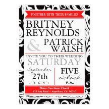 Black White & Red Damask Wedding Invitations