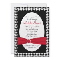 Black, White, Red Houndstooth 30th Birthday Invite