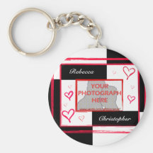 Black white red modern love heart photo frame keychains
