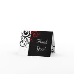 Black + White / Red Reverse Swirl Thank You Cards