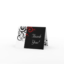 Black + White / Red Reverse Swirl Thank You Cards