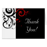 Black + White / Red Reverse Swirl Thank You Cards