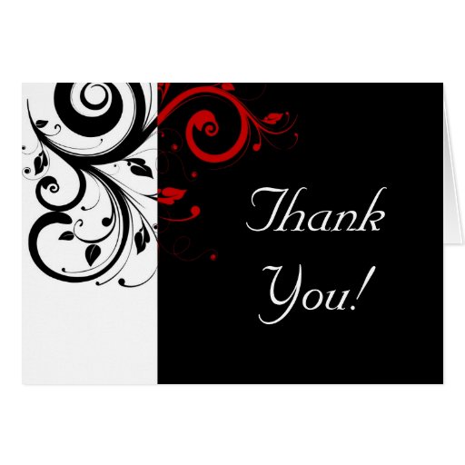 Black + White / Red Reverse Swirl Thank You Cards