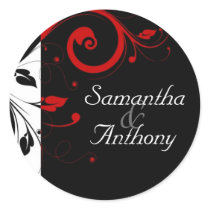Black, White, Red Swirl Matching Envelope Seal Round Stickers