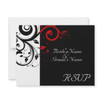 Black +White Red Swirl Wedding Matching RSVP Personalized Announcement