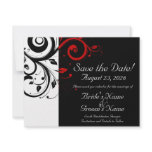 Black, White, Red Swirl Wedding Save the Date Invites