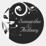 Black + White Reverse Swirl Matching Envelope Seal Round Sticker