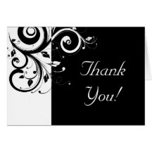 Black + White Reverse Swirl Thank You Cards
