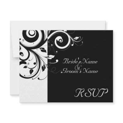 Black +White Reverse Swirl Wedding Matching RSVP Personalized Invites by CustomInvites