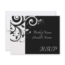 Black +White Reverse Swirl Wedding Matching RSVP Personalized Invites