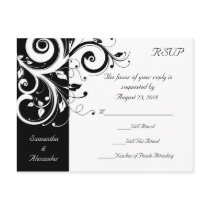 Black +White Reverse Swirl Wedding RSVP Postcard