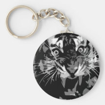 Black & White Roaring Tiger Key Chain