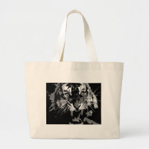 Black & White Roaring Tiger Tote Bags