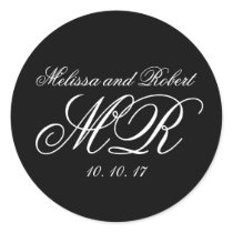 Black White Script Monograms Wedding Favour Sticke