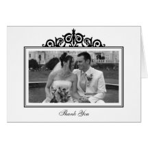 Black white scroll frame photo thank you note greeting card