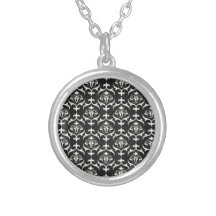 BLACK WHITE SCROLL SWIRL PATTERNS BACKGROUNDS WALL NECKLACE