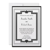 Black White Silver Art Deco Frame Wedding Invites