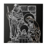black white silver nativity ceramic tile