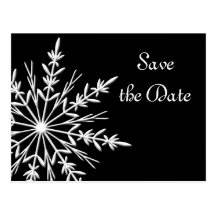 Black & White Snowflake Wedding Save the Date Post Card